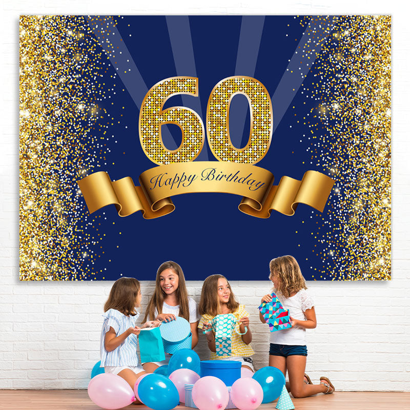 Lofaris Navy Blue Golden Glitter Happy 60Th Birthday Backdrop