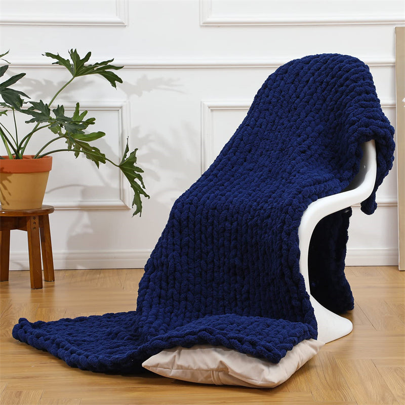 Lofaris Navy Blue Handmade Cable Chunky Knit Blanket Throw