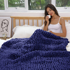 Lofaris Navy Blue Handmade Cable Chunky Knit Blanket Throw