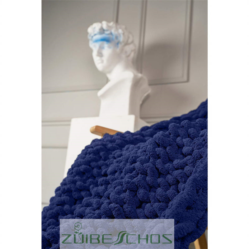 Lofaris Navy Blue Handmade Cable Chunky Knit Blanket Throw