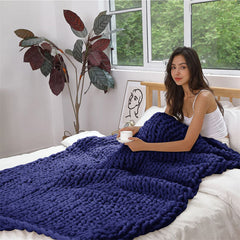 Lofaris Navy Blue Handmade Cable Chunky Knit Blanket Throw