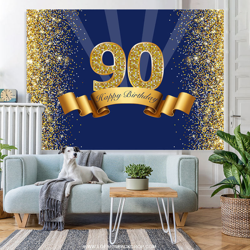 Lofaris Navy Blue Ribbon Happy 90Th Birthday Simple Backdrop