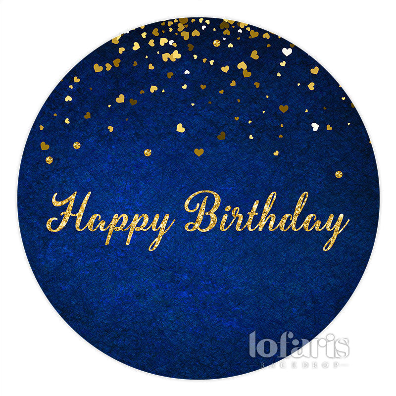 Lofaris Navy Blue With Golden Dot Circle Happy Birthday Backdrop