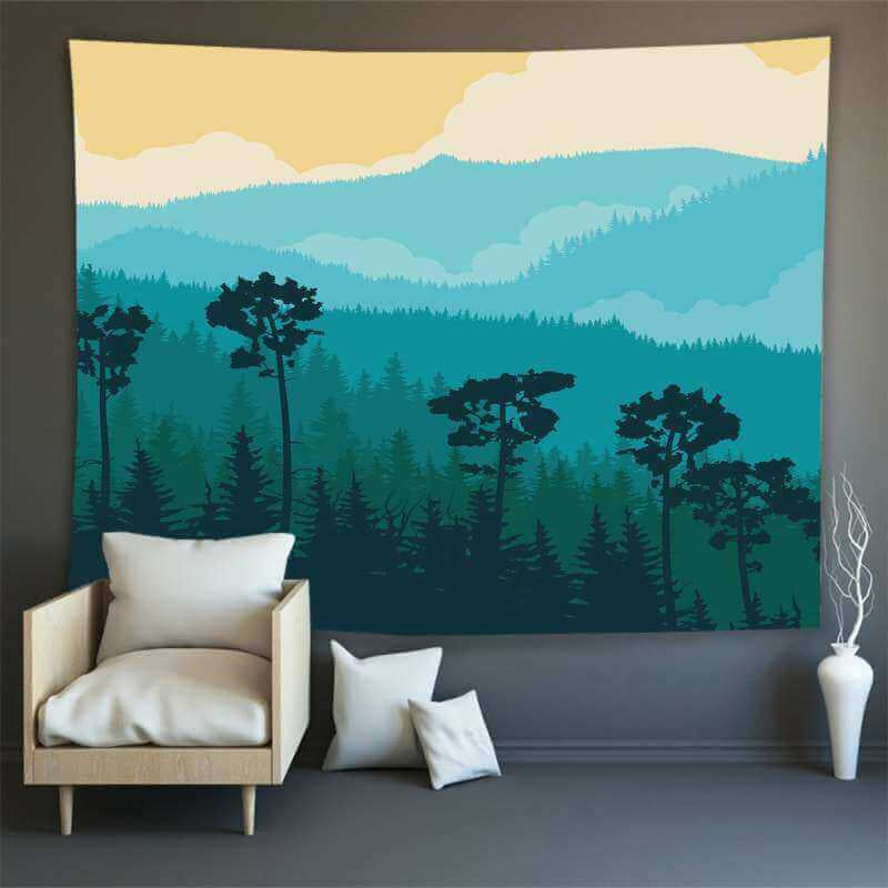 Lofaris Navy Mountain Forest Landscape Still Life Wall Tapestry