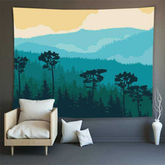 Lofaris Navy Mountain Forest Landscape Still Life Wall Tapestry