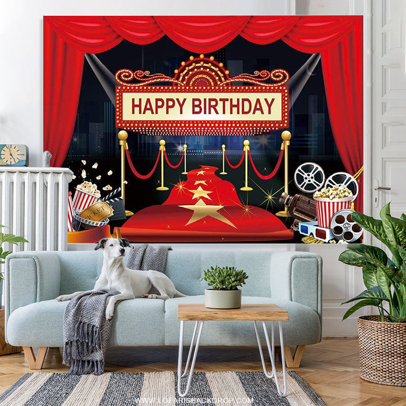 Lofaris Night Hollywood Stage Film Happy Birthday Backdrop