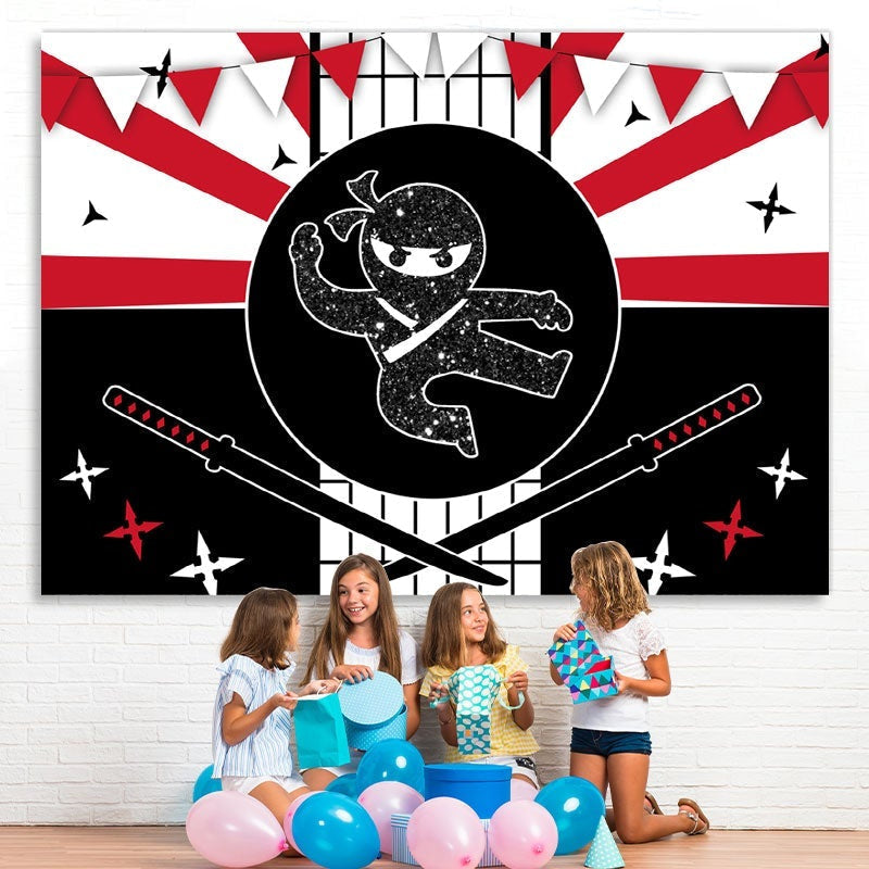Lofaris Ninja Birthday Backdrop Black And Red Party Banner