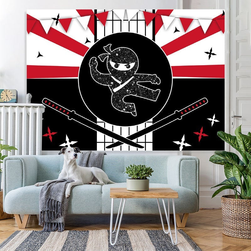 Lofaris Ninja Birthday Backdrop Black And Red Party Banner