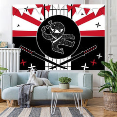 Lofaris Ninja Birthday Backdrop Black And Red Party Banner