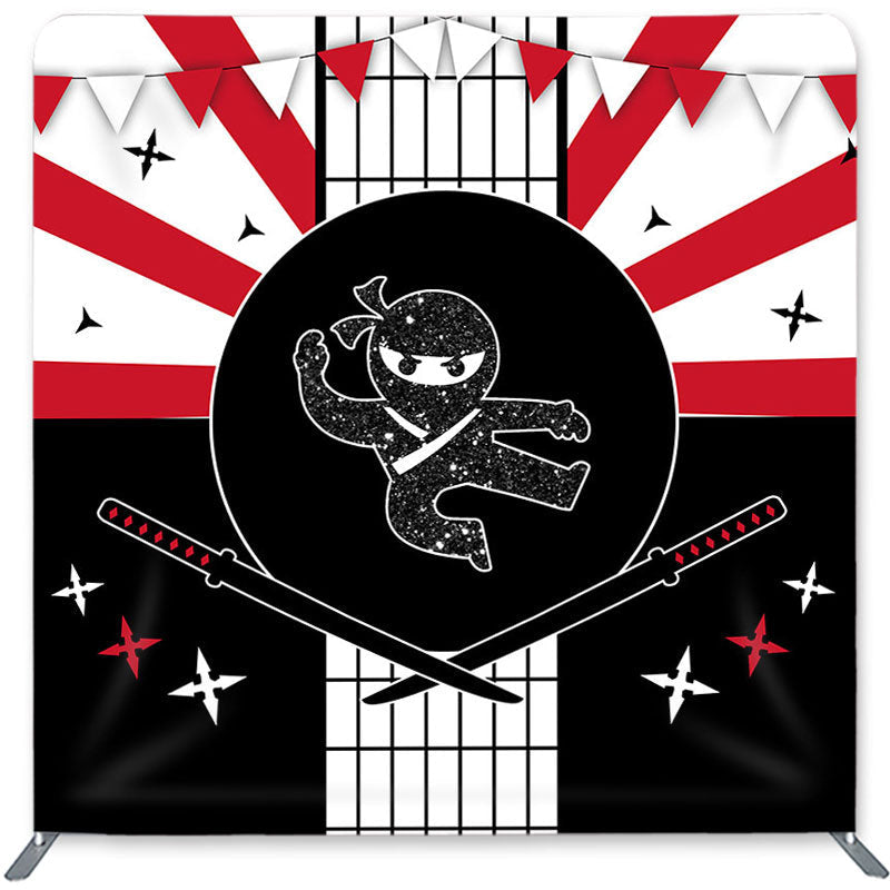 Lofaris Ninja Warrior And Flag Double-Sided Backdrop for Birthday