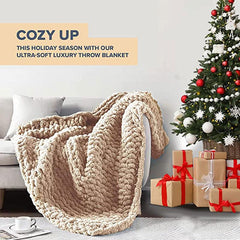 Lofaris Oat White Weighted Queen Size Chunky Knit Blanket