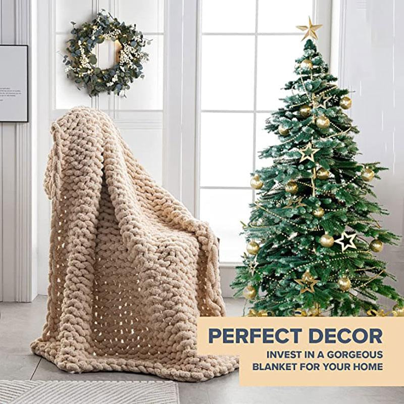 Lofaris Oat White Weighted Queen Size Chunky Knit Blanket