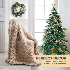 Lofaris Oat White Weighted Queen Size Chunky Knit Blanket