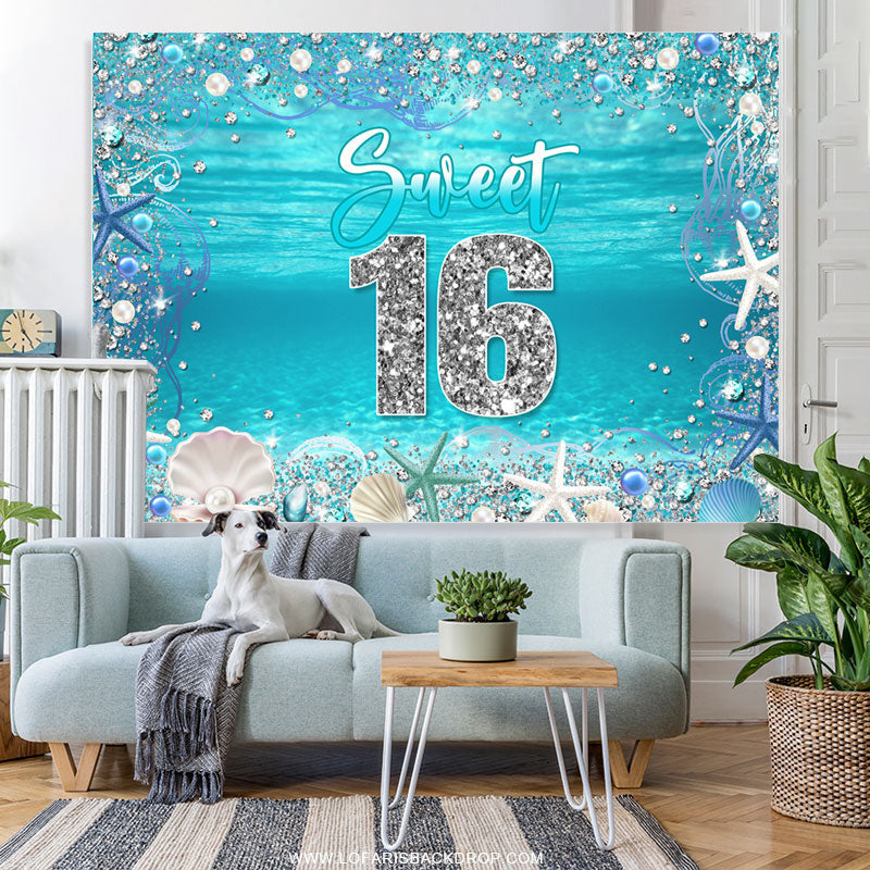 Lofaris Ocean Blue Shell Sweet 16 Birthday Party Backdrop