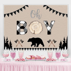 Lofaris Oh Baby Bear Forest Wood Photo Backdrop for Shower