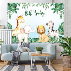 Lofaris Oh Baby Cute Animals Green Leaves Shower Backdrop