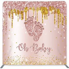 Lofaris Oh Baby Glitter Pink Double-Sided Backdrop for Shower