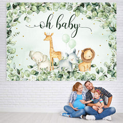 Lofaris Oh Baby Green Leaves Jungle Animal Shower Backdrop