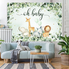 Lofaris Oh Baby Green Leaves Jungle Animal Shower Backdrop