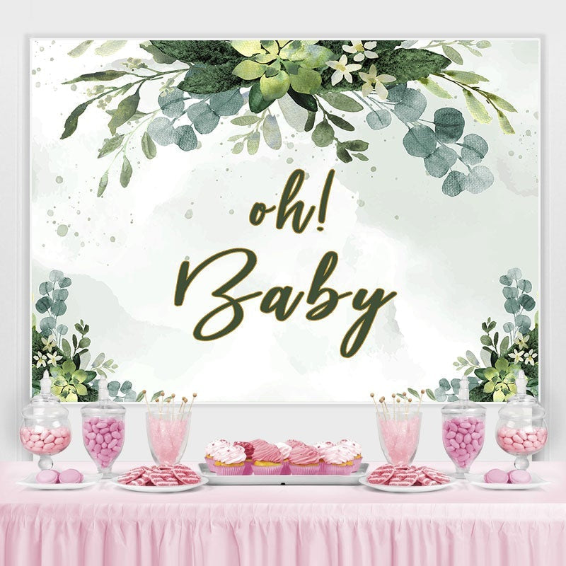 Lofaris Oh Baby Green Plant Shower Backdrop for Photos