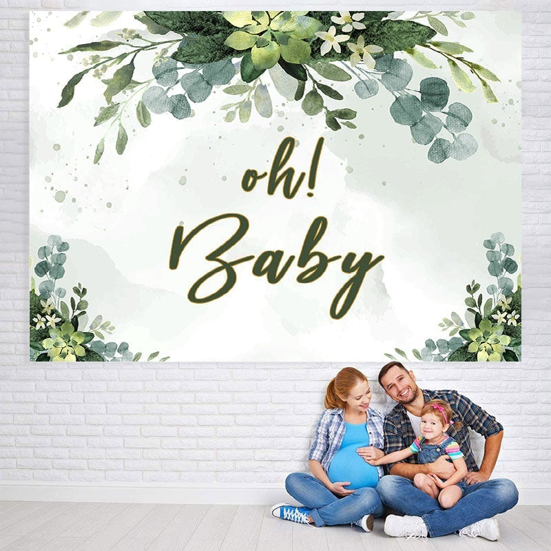 Lofaris Oh Baby Green Plant Shower Backdrop for Photos