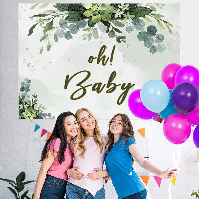 Lofaris Oh Baby Green Plant Shower Backdrop for Photos