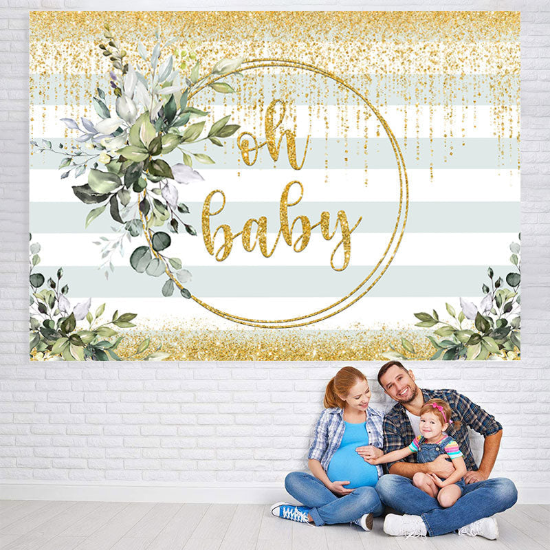 Lofaris Oh Baby Greenery Gold Glitter Backdrop for Shower