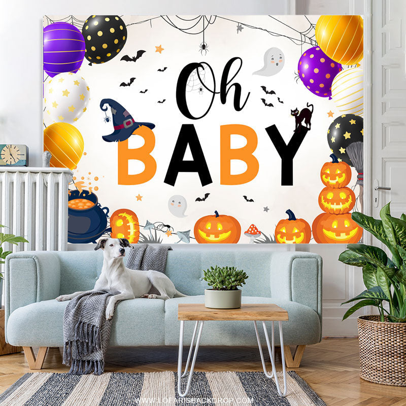Lofaris Oh Baby Halloween Balloons Boo Shower Backdrop