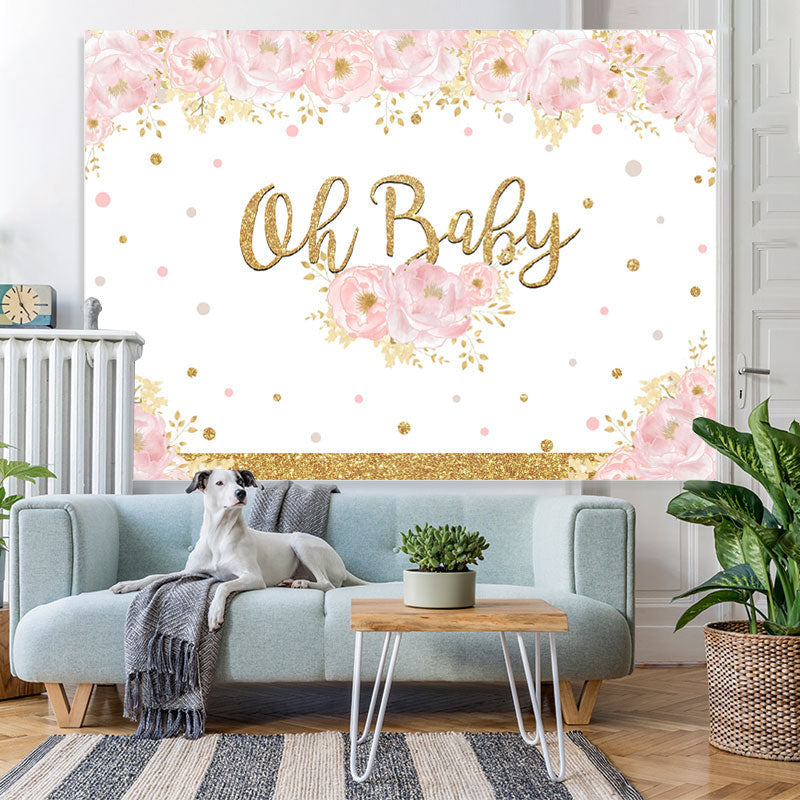 Lofaris Oh Baby Pink Floral And Glitter Shower Backdrop
