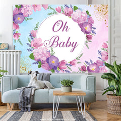 Lofaris Oh Baby Purple Floral Glitter Shower Backdrop