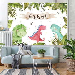 Lofaris Oh Baby Three Cute Dinosaurs Backdrop for Shower