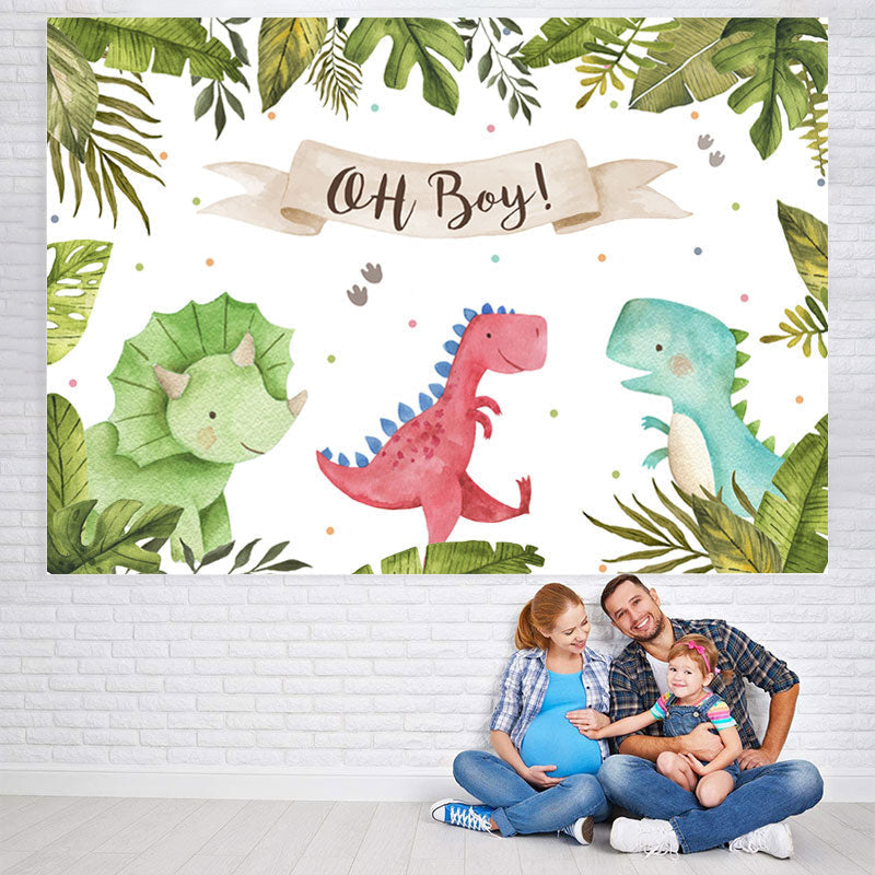 Lofaris Oh Baby Three Cute Dinosaurs Backdrop for Shower