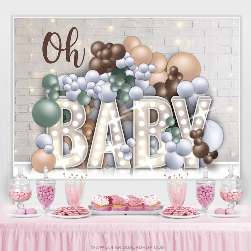 Lofaris Oh Baby White Bricks And Balloons Shower Backdrop