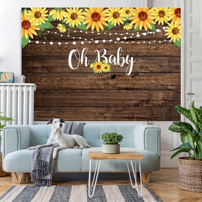 Lofaris Oh Baby Wooden Sunflower Lights Shower Backdrop