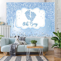 Lofaris Oh Boy Blue Glitter Baby Shower Backdrop For Party