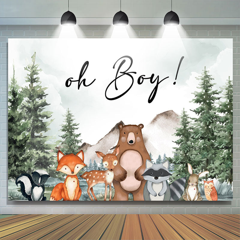 Lofaris Oh Boy Forest Animals Spruce Baby Shower Backdrop