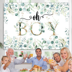 Lofaris Oh Boy Green Leaves Boho Theme Baby Shower Backdrop