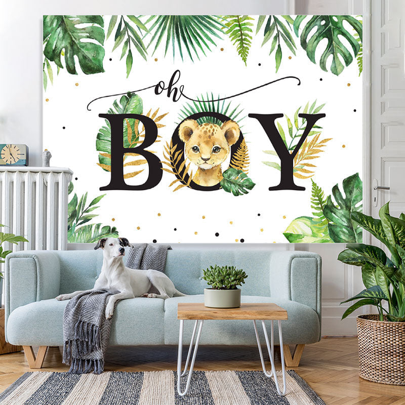 Lofaris Oh Boy Palm Fronds and Leopards Baby Shower Backdrop