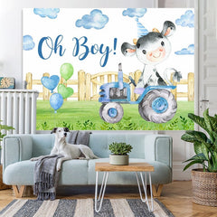Lofaris Oh Boy Tractor Bull In Garden Baby Shower Backdrop
