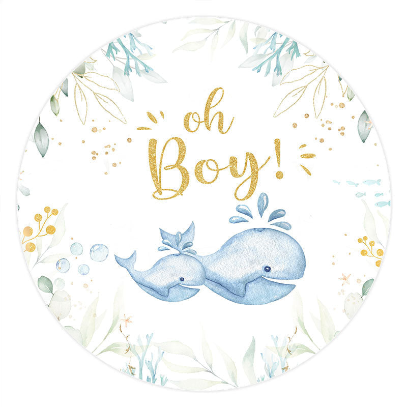 Lofaris Oh Boy Whale Green Leaves Round Backdrop For Baby Shower