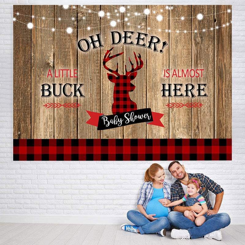Lofaris Oh Deer Red and Black Checkerboard Baby Shower Backdrop