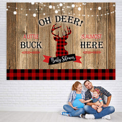 Lofaris Oh Deer Red and Black Checkerboard Baby Shower Backdrop