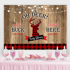 Lofaris Oh Deer Red and Black Checkerboard Baby Shower Backdrop
