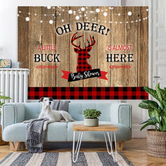 Lofaris Oh Deer Red and Black Checkerboard Baby Shower Backdrop