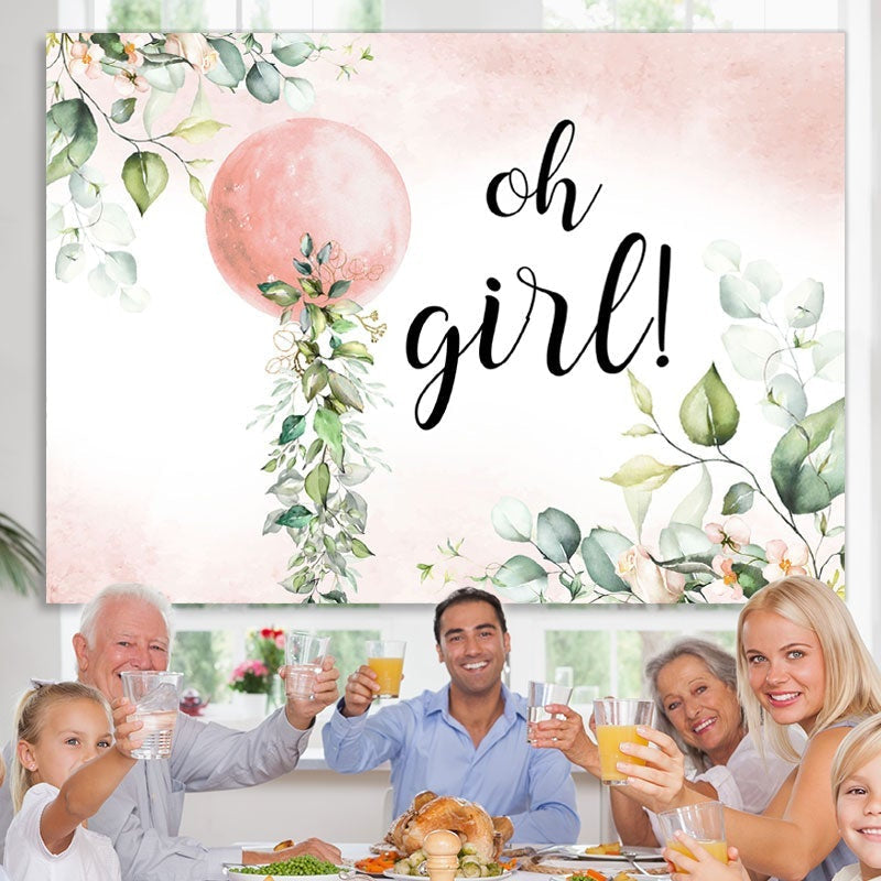 Lofaris Oh Girl Pink Ball Leaves Baby Shower Party Backdrop