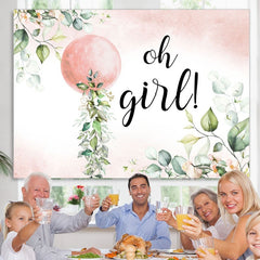 Lofaris Oh Girl Pink Ball Leaves Baby Shower Party Backdrop