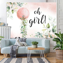 Lofaris Oh Girl Pink Ball Leaves Baby Shower Party Backdrop