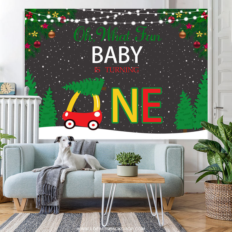 Lofaris Oh What Fun Baby Is Turning One Christmas Backdrop