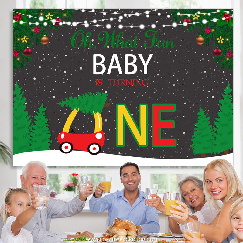 Lofaris Oh What Fun Baby Is Turning One Christmas Backdrop