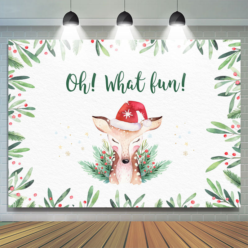 Lofaris Oh What Fun! Fawn in A Santa Hat Christmas Backdrop